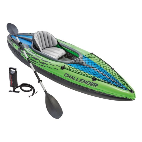 Intex Canoa Kayak 1 posto 100 kg Gonfiabile Pompa Gonfiaggio Remi da Pesca Mare