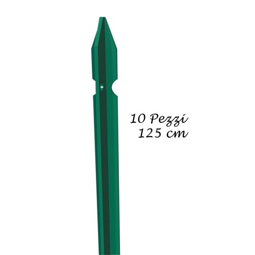 10 Pali per Recinzione Ferro 125 cm Plastificato Verde Paletti da Rete Metallo