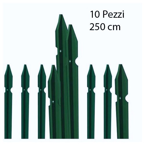 10 Paletti in Ferro per Recinzione 250 cm Plastificato Verde Pali Rete Giardino