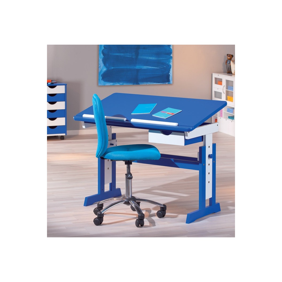 scrivania con cassetto Scrivania per bambini con sedia tavolo da disegno per bambini regolabile in altezza blu inclinabile Estink 