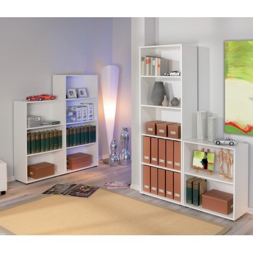 Libreria in Legno 60 Bianca Alta 180 Stretta Scaffali Ripiani Ufficio Moderna