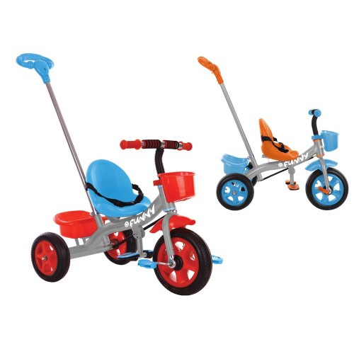 Triciclo con Maniglione a Pedali Unisex 2 Colori per Bambini Bimbo Bimba Cestino