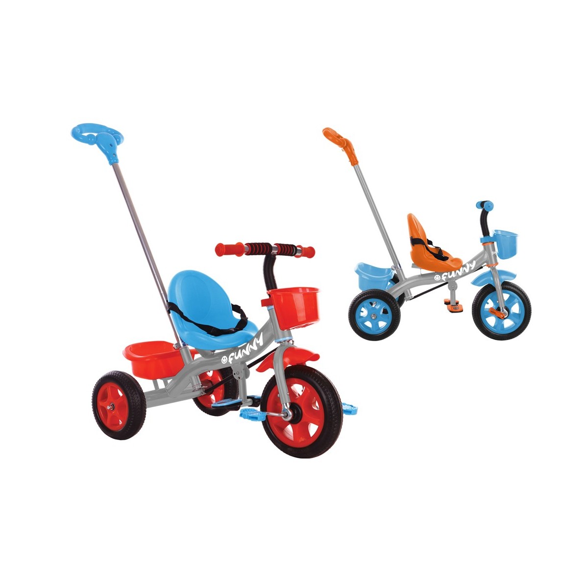 Triciclo con Maniglione a Pedali Unisex 2 Colori per Bambini Bimbo Bimba  Cestino
