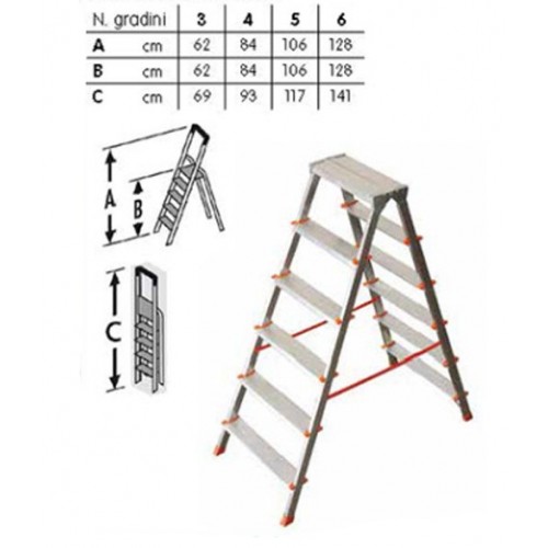 Facal Scala Doppia Alluminio Scaletta 6 Gradini Richiudibile Sgabello Da Interno
