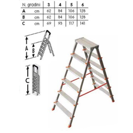 Facal Scala Doppia Alluminio Scaletta 6 Gradini Richiudibile Sgabello Da Interno