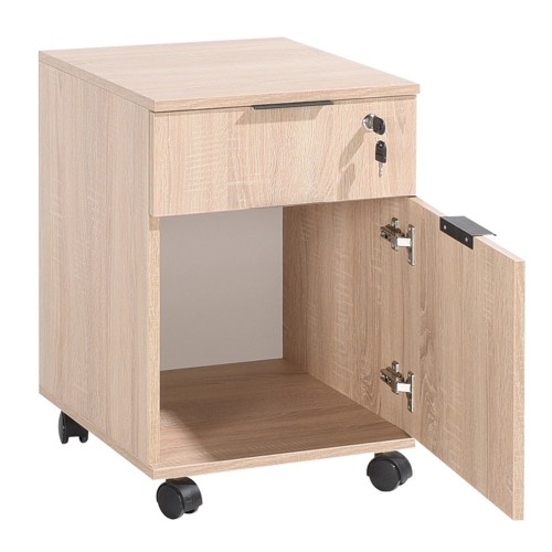 Cassettiera Cassetto con Chiave Ruote Rovere Legno per Ufficio Scrivania Tavolo