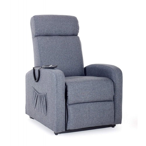 Poltrona Alzapersona Blu Elettrica Tessuto Reclinabile per Anziani Relax sofa