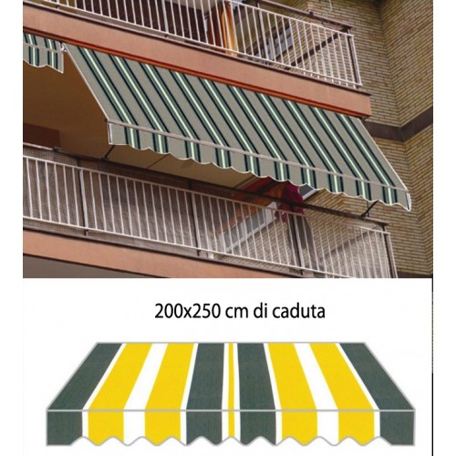 Tenda da Sole a Caduta Gialla 200x250 con Bracci Balcone Rullo Esterno Parasole