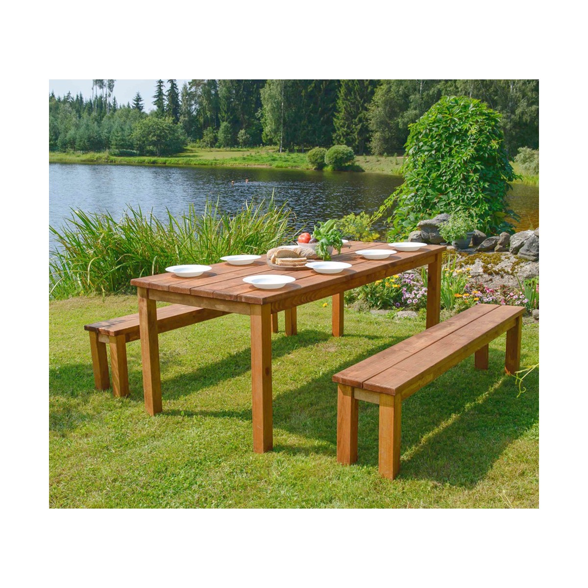 Tavolo con panche richiudibili da esterno per giardino o campeggio