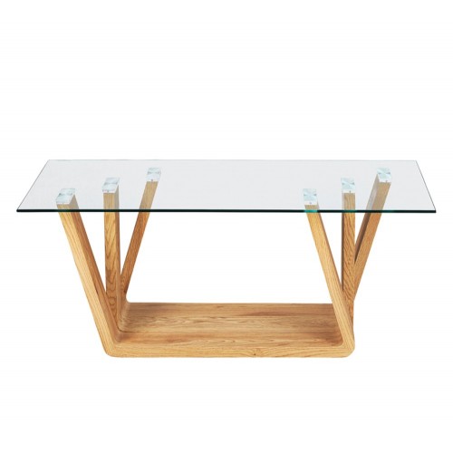 Tavolinetto da Caffe Quercia Vetro Legno Tavolo Basso Moderno Salotto Tavolino