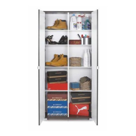 Armadio Slim 2 Ante 190 Bianco con Ripiani Mobile Ingresso per Ufficio Scarpiera