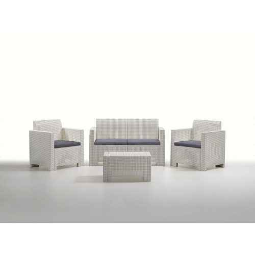 Salotto Bianco in Resina Divano Poltrone Tavolino da Esterno Moderno Giardino