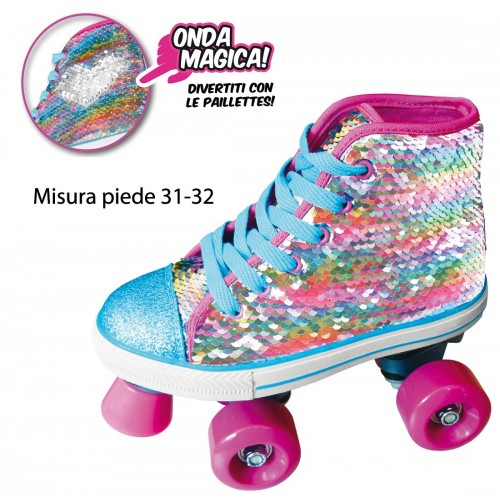 Pattini a Rotelle Sneaker Scarpa 31 32 con Paillettes Freno 4 Ruote da Bambina