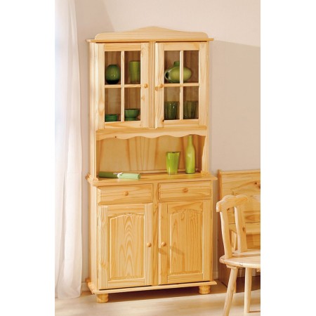 Mobile Alto Credenza Vetrina 2 Ante 2 Cassetti Pino da Soggiorno Cucina Rustico