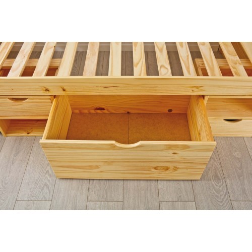 Letto Singolo a Doghe 90x200 Legno Pino con Cassetti Comodino Camera Cassettone