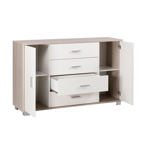 Mobile Credenza 2 Ante 4 Cassetti Grigio Ossido Bianco Madia Contenitore Salotto