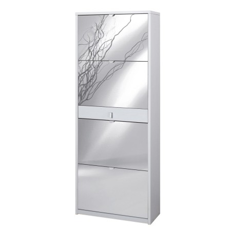 Scarpiera Bianco 4 Ante a Specchio Ribalta Doppia con Cassetto Porta Scarpe Slim