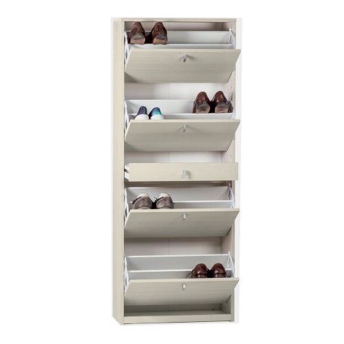 Scarpiera 4 Ante a Specchio Olmo Doppia Ribalta con Cassetto Porta Scarpe Slim