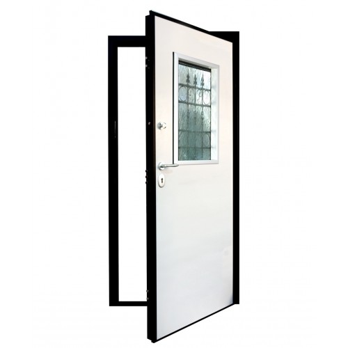 Porta Blindata Vetrata per Esterno con Pannello Bianco in Vetroresina Portone