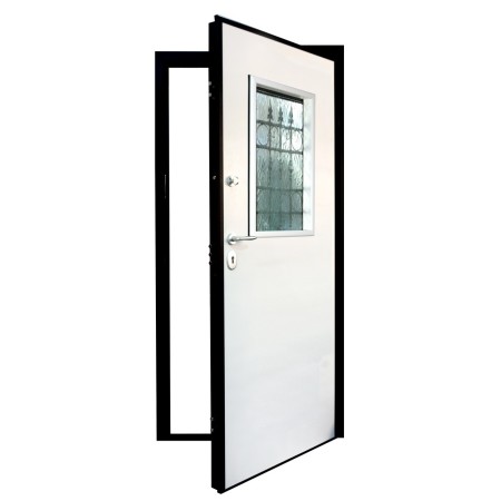 Porta Blindata Vetrata per Esterno con Pannello Bianco in Vetroresina Portone