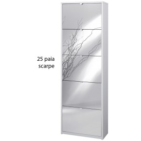 Kit Scarpiera Bianco Venato 5 Ante a Specchio Ribalta Doppia 25 paia Portascarpe