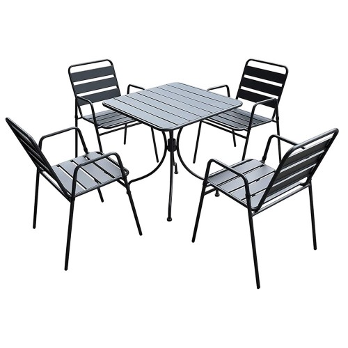 Set Pranzo Tavolo 4 Sedie con Braccioli Antracite Acciaio da Giardino Terrazzo
