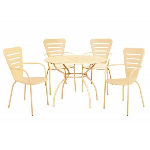 Set Pranzo Tavolo Rotondo 4 Sedie con Braccioli in Acciaio da Giardino Terrazzo