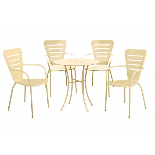 Set Tavolo da Pranzo 70 Rotondo 4 Sedie con Braccioli Acciaio Giardino Terrazzo