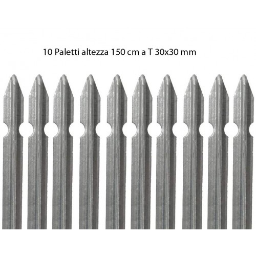 10 Paletti Recinzione in Ferro Zincato 150 cm Pali per Rete