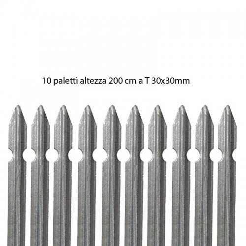 10 Paletti per Recinzione 200 cm a T Pali in Ferro Zincato 35x35