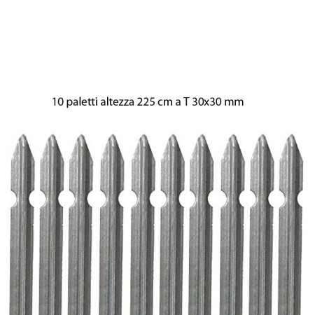 10 Paletti Recinzione in Ferro Zincato 225 cm Pali per Rete Metallo a T Recinto