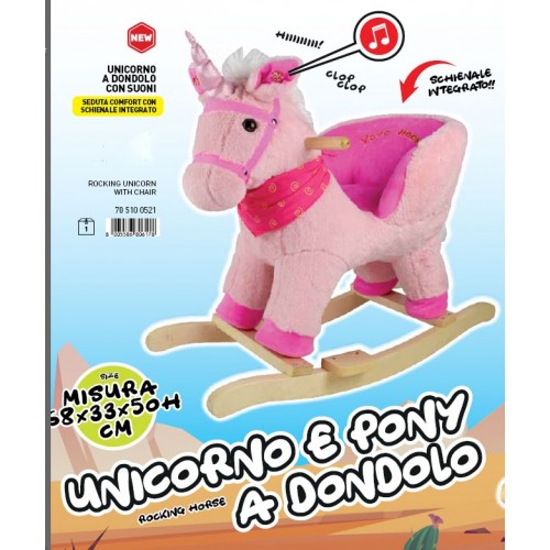 Unicorno a Dondolo con Suoni Animale Cavalcabile in Legno per Bambini Vintage