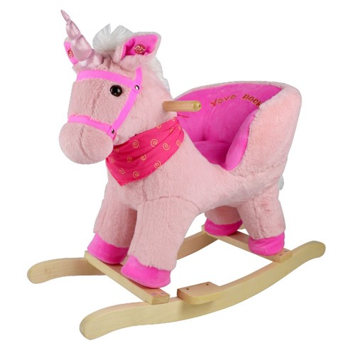 Unicorno a Dondolo con Suoni Animale Cavalcabile in Legno per Bambini Vintage