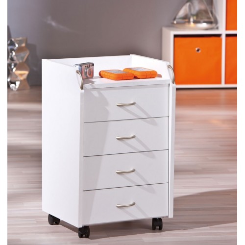 Cassettiera 4 Cassetti Bianco con Ruote da Scrivania Comodino Ufficio Cameretta