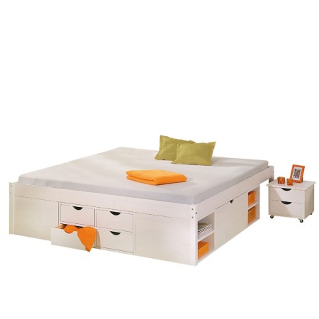 Letto alla Francese 140x200 Bianco Rete a Doghe con Cassetti una piazza e mezzo