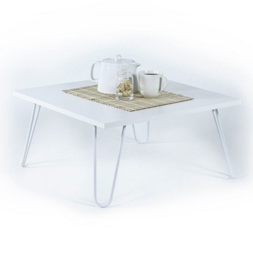 Tavolino da Caffe Basso 60x60 cm Bianco Moderno per Salotto Industrial in Legno