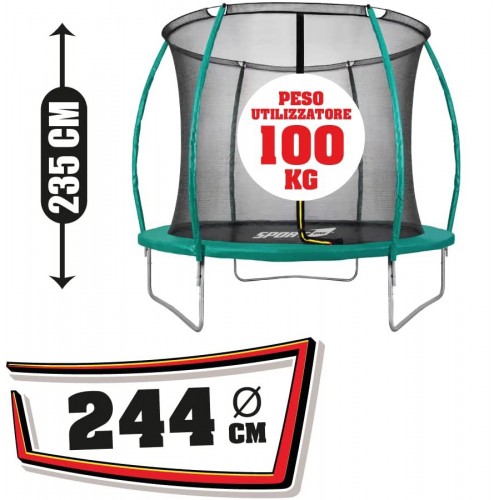 Tappeto Elastico Diametro 244 cm Bambini Rete Sicurezza Trampolino da Giardino