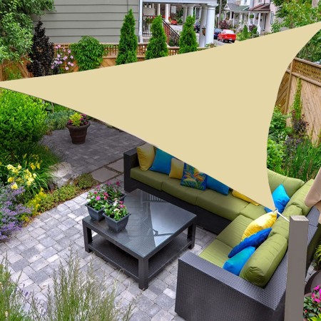 Vela Ombreggiante 5x5 Beige Triangolare Telo da Giardino Esterno Tenda Parasole