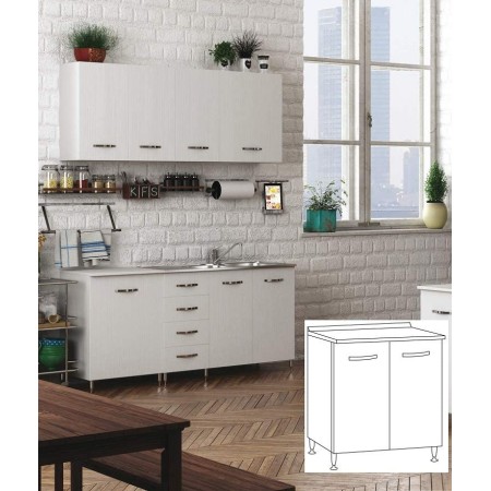 Base per Cucina 80 cm Larghezza in Legno Bianco Dispensa 2 Ante Componibile