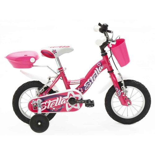 Bicicletta 12 Pollici da Bambina Rosa con Rotelle Pedali Cestino Bici per Bimbe