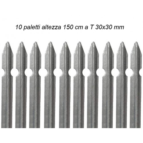 10 Paletti in Ferro Zincati 150 cm Metallo Giardino Perimetro Recinzione Pali