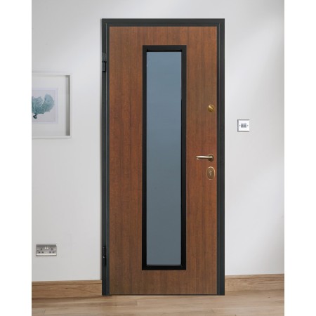 Porta Blindata con Vetro Antisfondamento pannello esterno Vetroresina Bianco