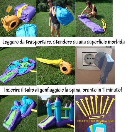 Gonfiabile per Bambini Unicorno Interattivo con Luci Musica Scivolo Pompa Aria