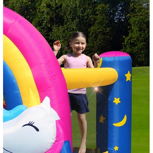 Gonfiabile per Bambini Unicorno Interattivo con Luci Musica Scivolo Pompa Aria