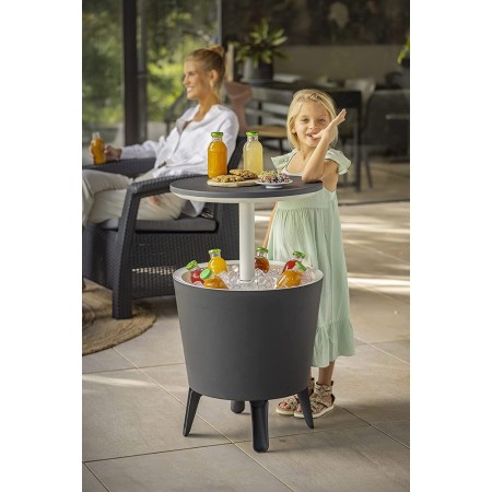 Tavolino in Resina da Cocktail 50x50 Grigio Portaghiaccio Esterno Tondo Piscina