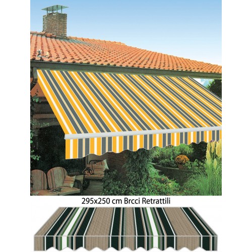 Tenda da Sole Righe Verdi 295x250 con Bracci Retrattili Moderna Esterno Balcone