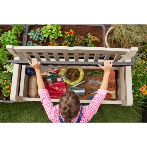 Keter Panchina Baule Effetto Legno Contenitore Apribile Esterno Beige Cassapanca