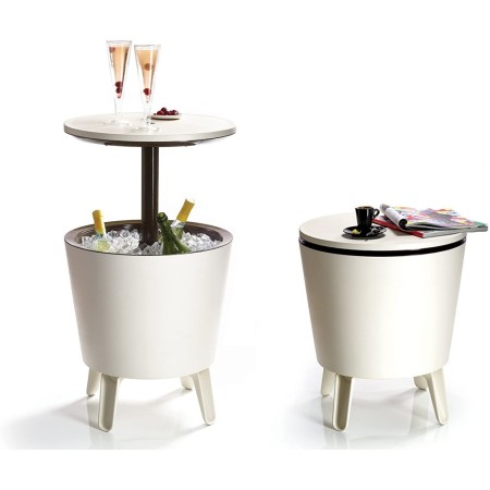 Tavolino da Cocktail in Resina Mini Bar Esterno 50x50 Bianco Portaghiaccio Party
