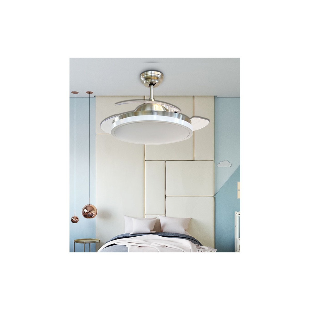 Lampadario Con Ventilatore Retrattile YASTA - Luce LED Dimmerabile 60W, 3 Temperature, Telecomando