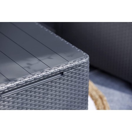 Salottino 2 Poltrone Tavolino Contenitore Pouf Grafite Effetto Legno con Cuscini